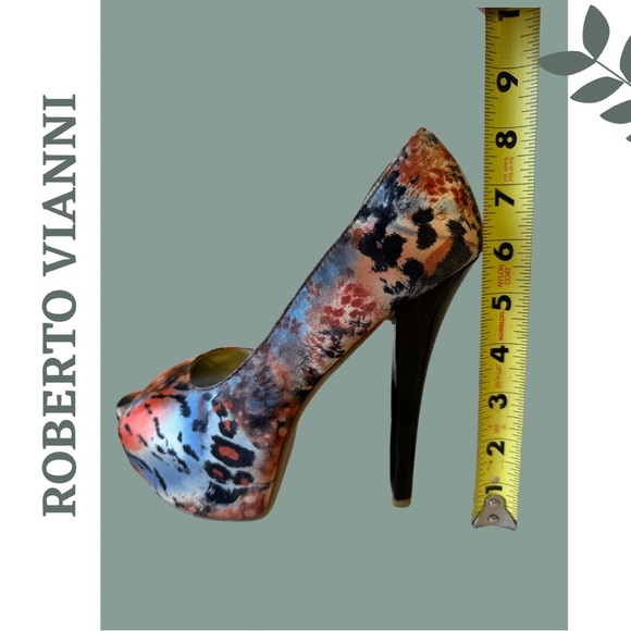 🛍️3/$40 Roberto Vianni Open Toe Stilleto Platform Fabric Multi Color 7.5 / 38 - Picture 9 of 10